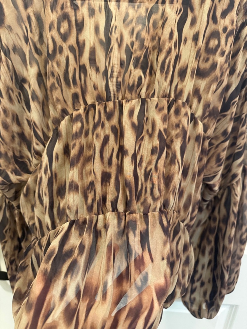 12th Tribe Leopard Print Ruffled V-Neck Blouse in Brown and Tan - Picture 13 of 16